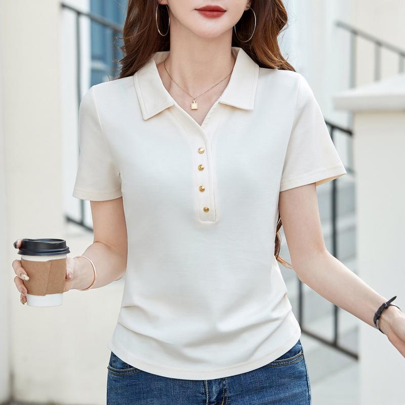 Summer Slim Fit Polo Collar Plus Size T-shirt with Lapel Button