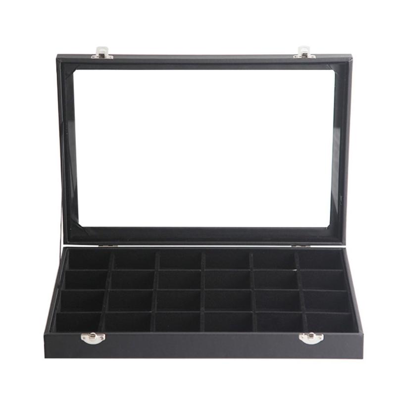 PU Smyckesdisplaylåda med genomskinligt lock Tillbehörsfodral Örhänge Ring Halsband Organizer för Modeentusiaster