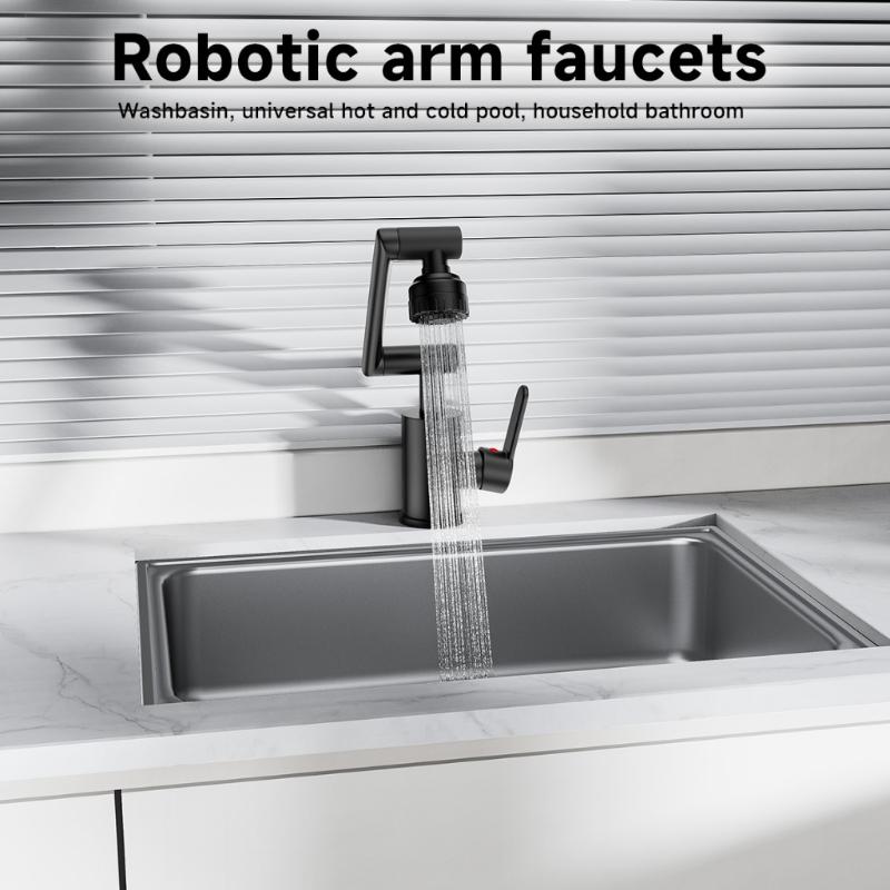 Kitchen Faucet 360-Degree Swivel Spout Kitchen Bathroom Faucet Stainless Steel Mechanical Arm Design Hot and Cold Mixer