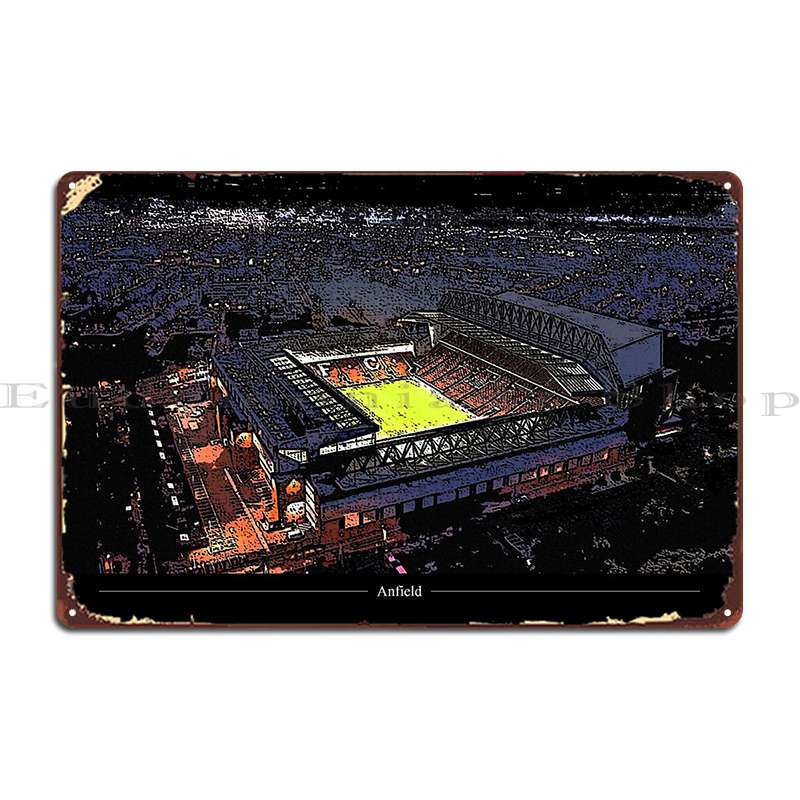 Liverpool Fc Anfield På Natten Metallplatta Poster Biograf Garage Vardagsrum Rostiga Design Plåtskylt Poster