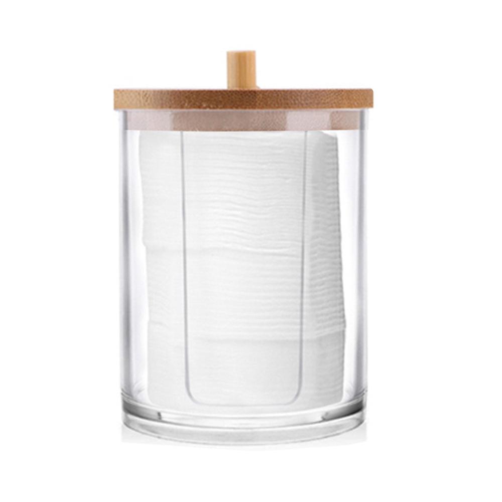 Dual Cotton Swab & Makeup Remover Storage Jar with Bamboo Lid - Transparent and Dustproof