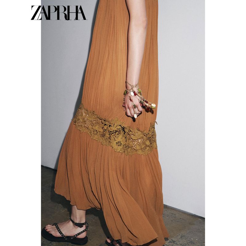 Zaprha 2025 Summer New French style Retro Advanced Wrinkle Embroidery Patchwork Sling Dress 5107269