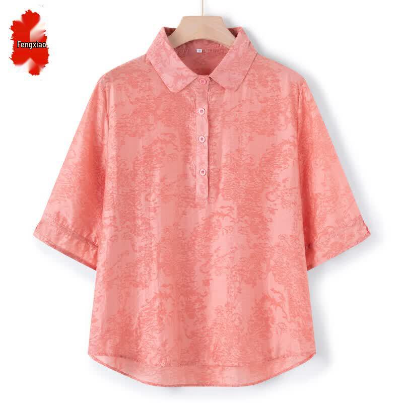 Fengxiao Middle-Aged Women s Summer Loose Short-Sleeve Cotton Linen Top