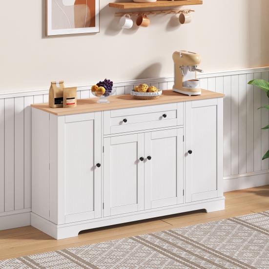 Patchwork Color Large Sideboard with 4 Doors And 1 Drawer, Modern Buffet Cabinet for Dining Room And Living Room