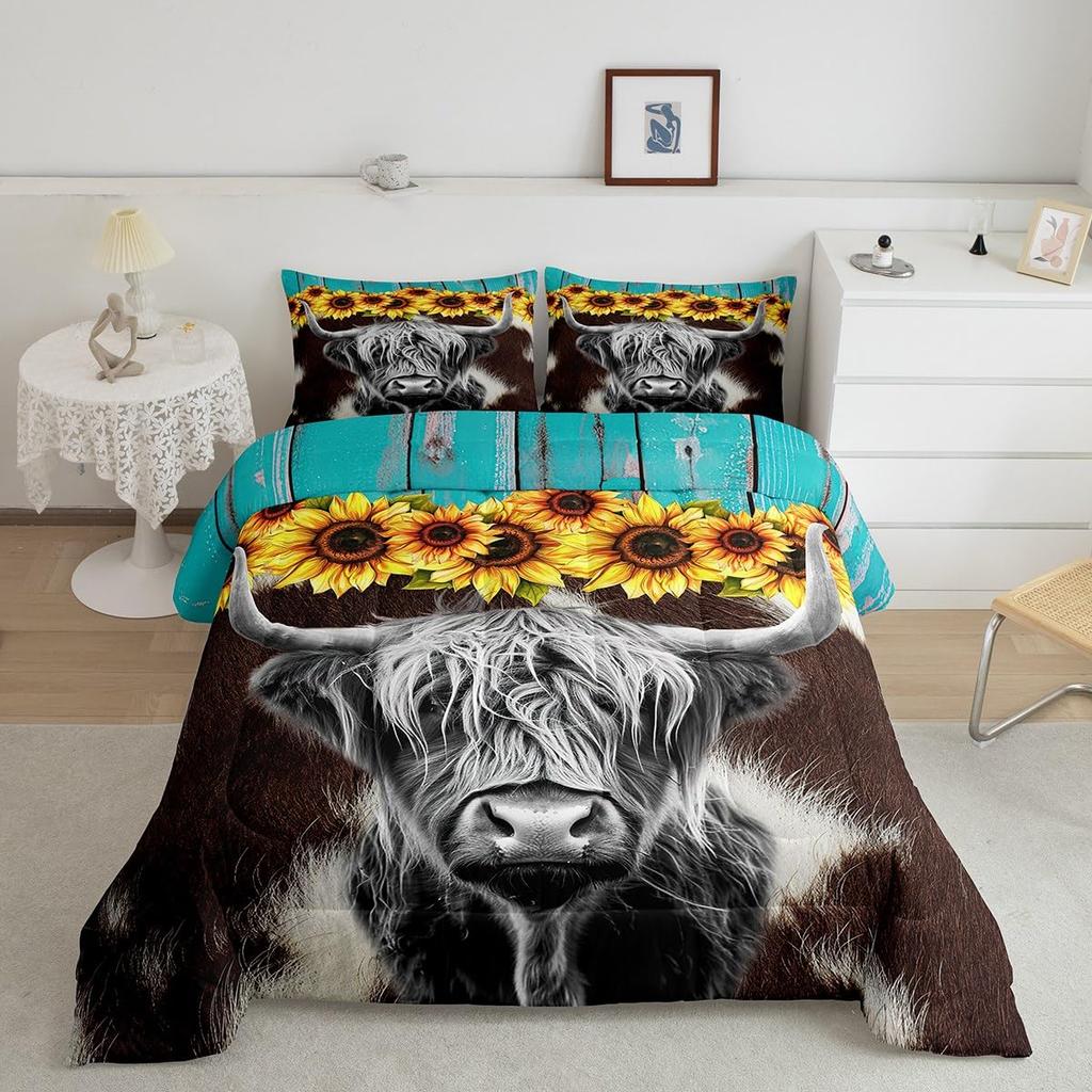 Erosebridal Horse Quilt Twin Size, Farmhouse Western Cowboy Cowgirls Duvet Insert for Kids Boys Girls Teens, Cartoon Kawaii Horse Bedding Se