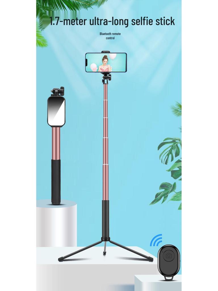 1.7m Aluminum Alloy Extendable Selfie Stick with Fill Light for Travel, Photography, Live Streaming & Tripod.