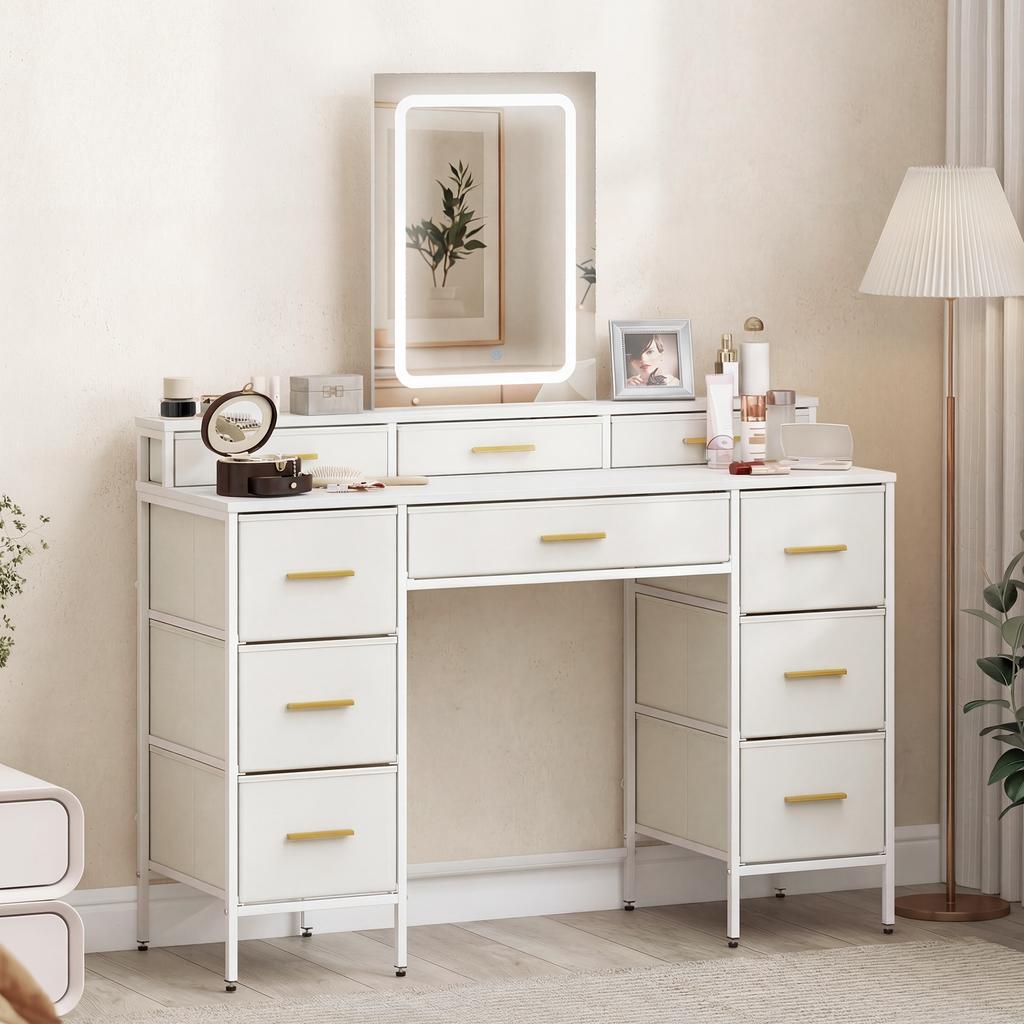 Multi Storage Elegant Dressing Table With Led Mirror White
