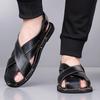 Large Size 48 Leather Sandals Men Classic Black Men's Roman Sandals Comfortable Flat  Summer Sandals for Men Sandalias De Hombre