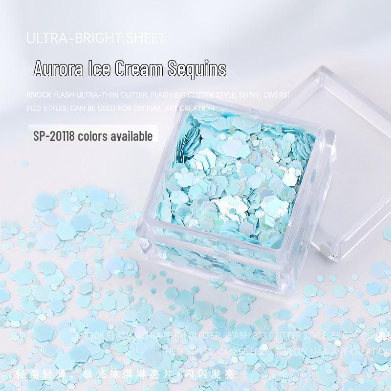 Dreamy Macaron Aurora Ice Cream Hexagonal Sequins: Colorful Dopamine Candy Nail Art Accessories