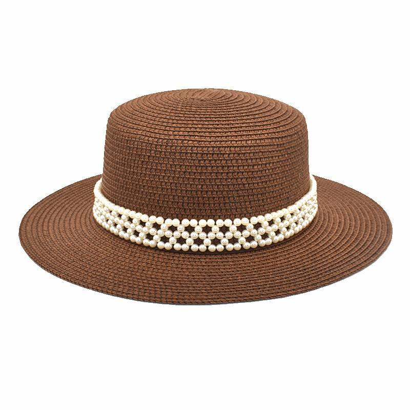 Gras Hut Sommer Neu Perle Flache Oberseite Gras Hut Damen Lässiger Sonnenschutz Hut Prinzessin Zylinder