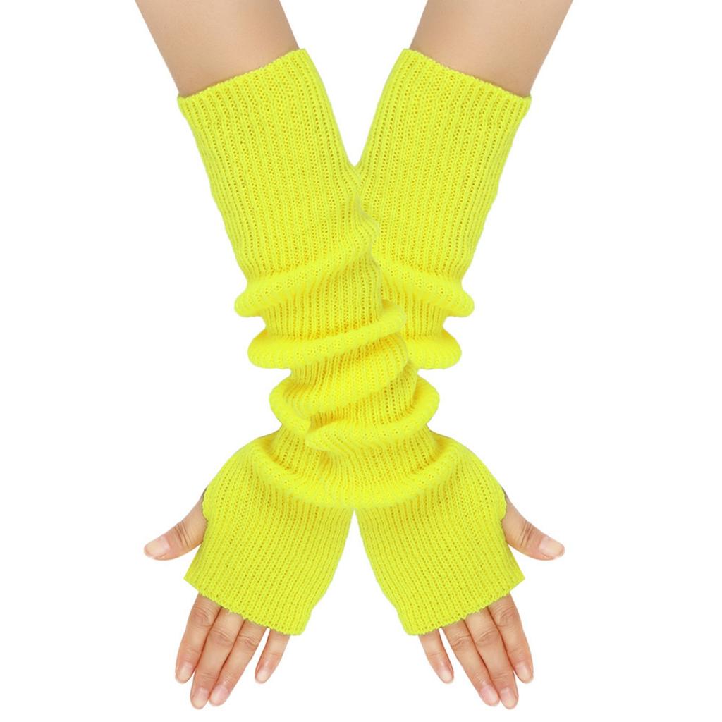 Women's Winter Warm Wool Gloves, Fingerless Long Sleeves, Solid Color, Extended Gloves