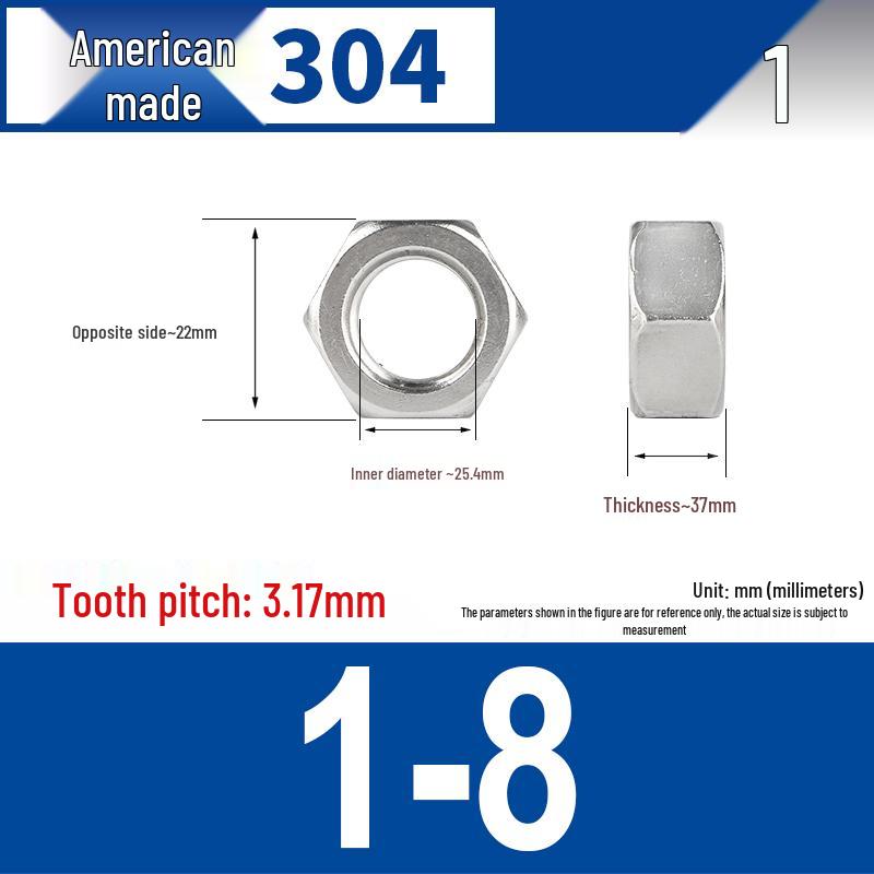 304 Edelstahl Grob- & Feingewinde Sechskantmutter für Zollschrauben (#4 bis 3/4)