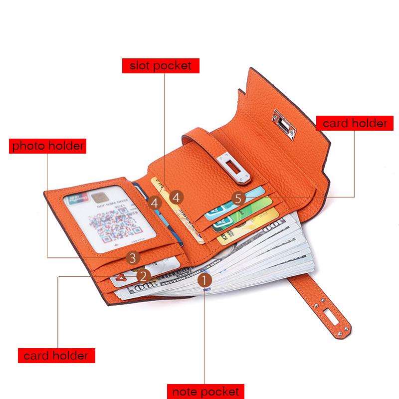 Prabangios moteriškos piniginės iš natūralios odos, pirmas karvės odos sluoksnis, trumpa piniginė, firminis stilius, sidabro spalvos užsegimas, piniginė, piniginė be logotipo