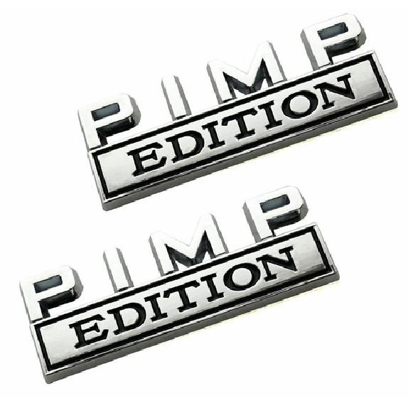 2pcs Metal Pimp Edition Decals Sticker 3D Raised Letter Emblem Chrome Black