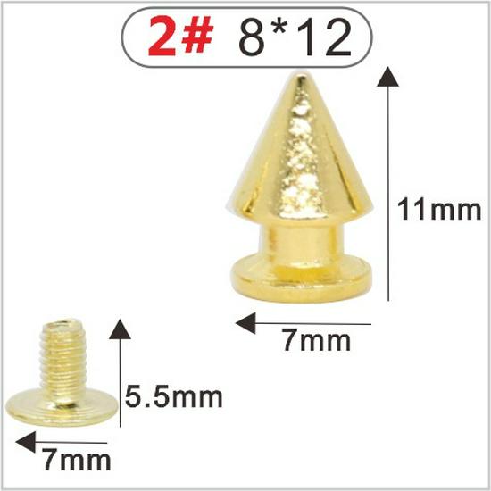 Punk Spike Alloy Bullet Rivet Horn Cone with Base Screw for Apparel, Bags, Shoes