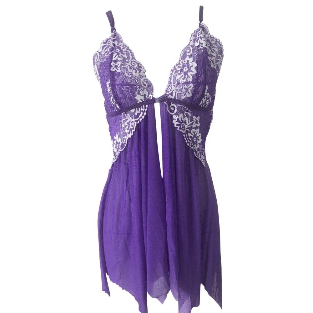 

Женское нижнее белье с застежкой спереди, кружевная сорочка Babydoll с v-образным вырезом, сетчатая одежда для сна, будуарная ночная рубашка на бретелях и стринги S