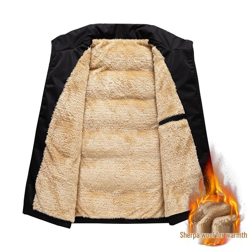 Men's Winter Stand Collar Lambswool Vest with Fleece Lining, Plus Size, Thick, Sleeveless Cotton Jacket
