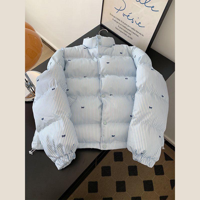 2025 Women's Petite Striped Short Down Cotton Jacket - Trendy Winter Bread Coat