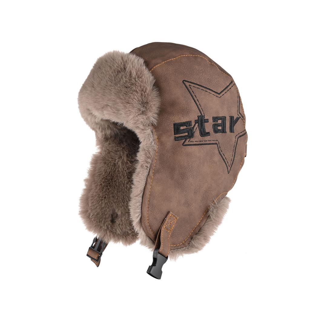 Retro leather hat men's and women's winter thickened and velvet warm ear protection hat cold pilot hat tide