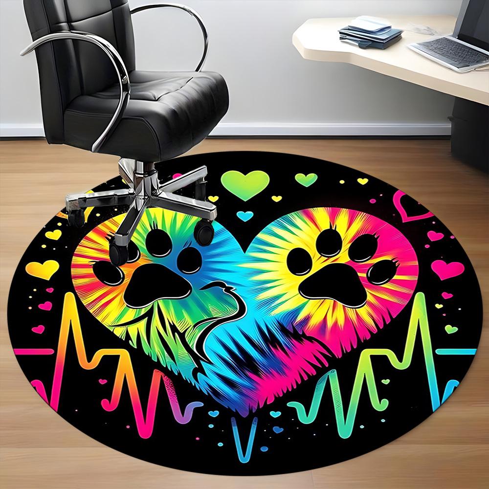 1pc PawPrints Heartbeats Office Round Area Rug, Indoor Mat Suitable For Office, Under Office Chairs Bedroom Living Room Home Decor, Room Deco