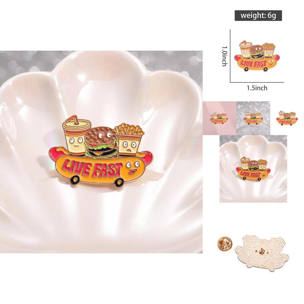 Unique Alloy Badge With Playful Cartoon Style Hamburger Fries Cola And Hot Dog Character