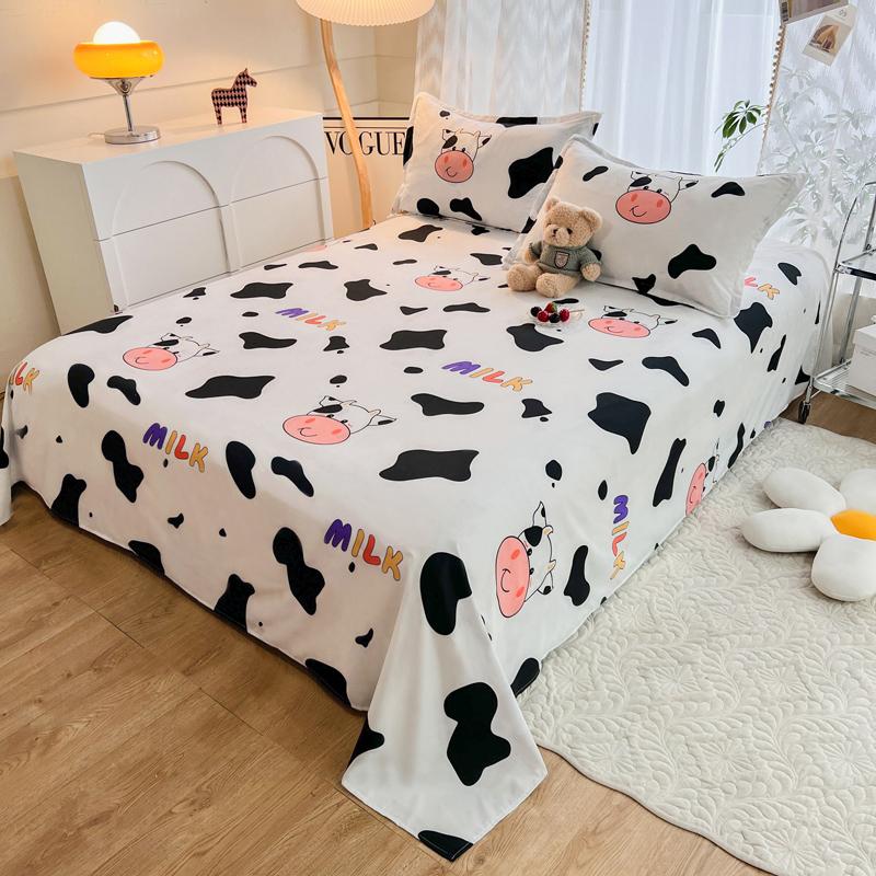 Niedliches Milchkuh Spannbettlaken Einzelbett King Cartoon Bauernhoftier Bettlaken Set für Mädchen Teenagerzimmer Dekor Kawaii Bettbezug mit 2 Kissenbezügen