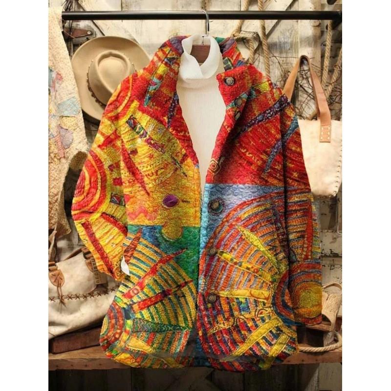 Womens Stand-Up Collar Fleece Sweatshirt With 3D Digital Floral Print Casual Long Sleeve Top Fall 2025