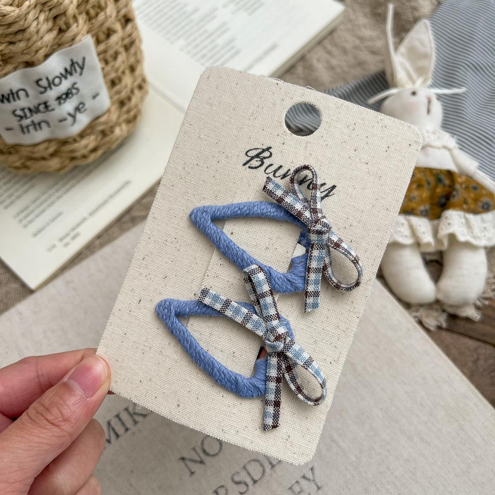 2pcs/lot Plaid Bow Triangular BB Clip Handmade Fabric Girl Hairpin Hair Clip Children's Hairpin Bangs Side Clip Hair Accessories