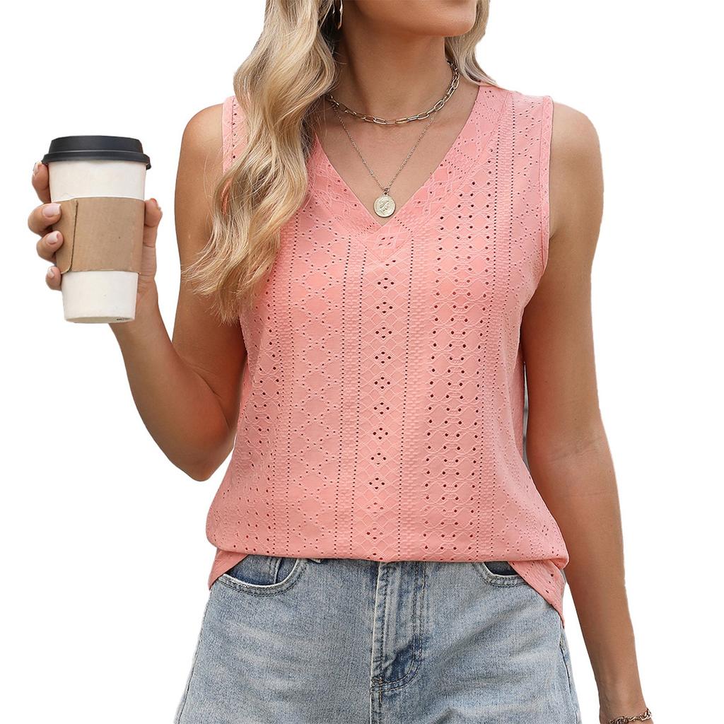 Women's Fashion Solid Color V Neck Loose Base Vest T-shirt Top