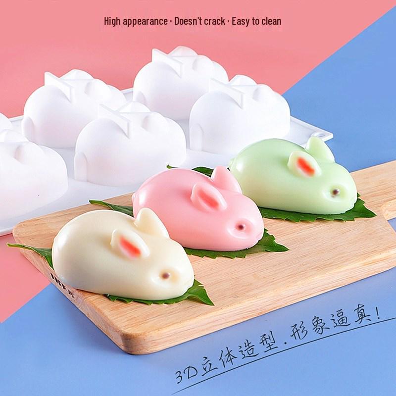 6-dutinková silikonová forma zajíček pro 3D dort, pěnu, pudink a želé