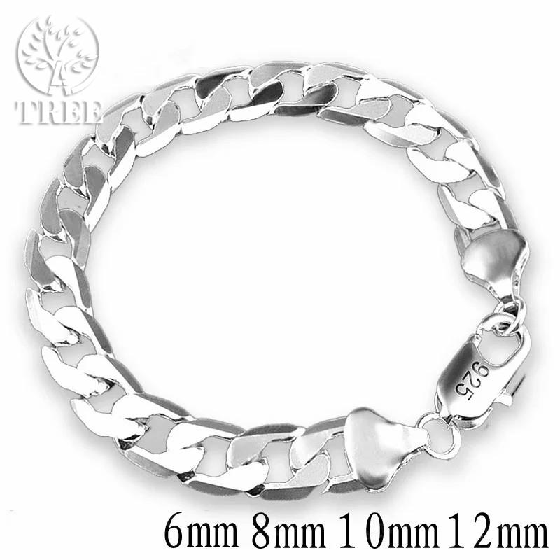 925 Sterling Silver Bracelet Sideways Silver Bracelet 4MM 6MM 8MM 10MM 12MM Bracelet Men Women Jewelry