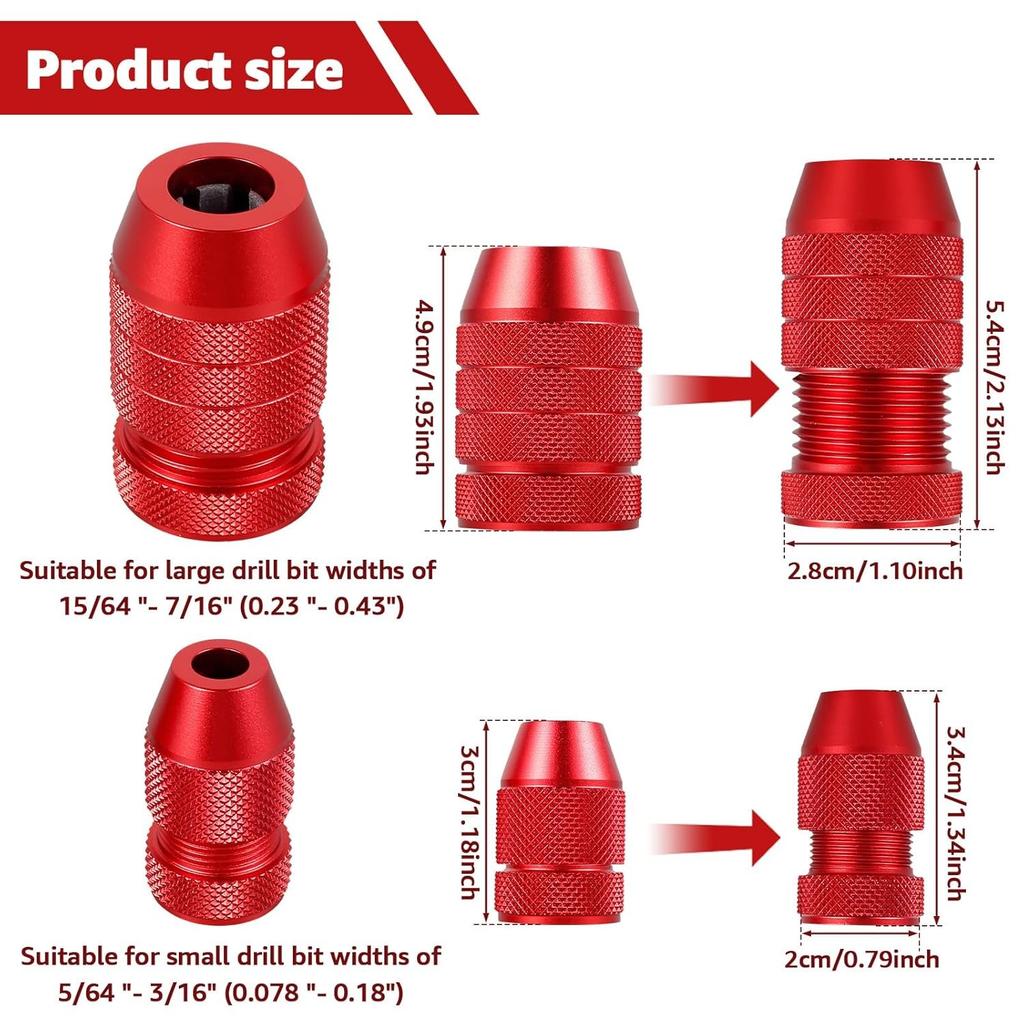 2Pcs Drill Depth Stop Set Aluminum Alloy Drill Stop Precise Drill Size Range 5/64-3/16 15/64-7/16 for Furniture Tile Metal Wood