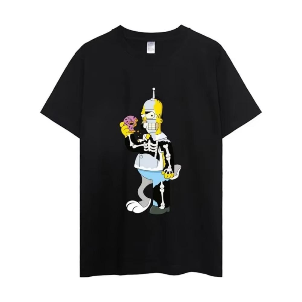 MINISO  The Simpsons T Shirt Men Couple Combination Clothes Short Sleeve Collar Fashion Woman Cotton