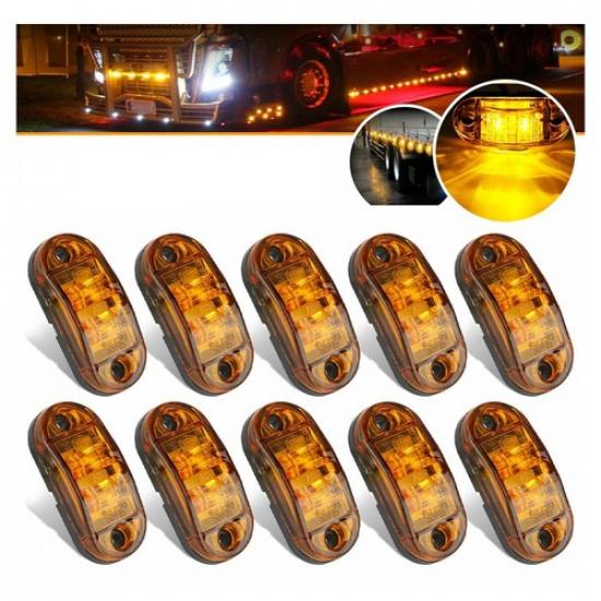 10Pcs Amber Oval LED Side Clearance Marker Lights 2.5" For Car Truck Trailer RV