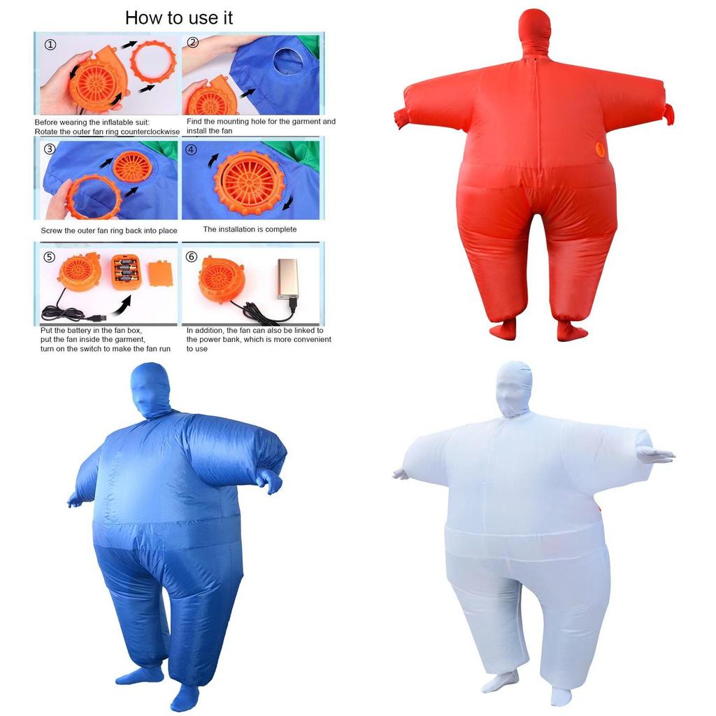 Farbenfrohes aufblasbares Dickanzug-Kostüm für Erwachsene für Halloween-Spaß