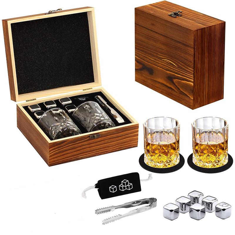 Whiskey Stones, Whiskey Glass Gift Set, Whisky Rocks Chilling Stones In Handmade Wooden Box– Cool Without Dilution