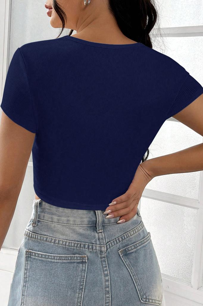 Frauen Mode Neue Bluse Weibliche Schwarz Halbe Hülse Gerade Kragen Crop Top Bluse