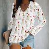 Spring V-Neck Long Sleeve T-Shirt Digital Print Loose Fit Women's Style Valentine's Day Special Edition Fashionable Casual Top