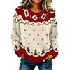 Women's Casual Long Sleeve Round Neck Knit Sweater with Geometric Print