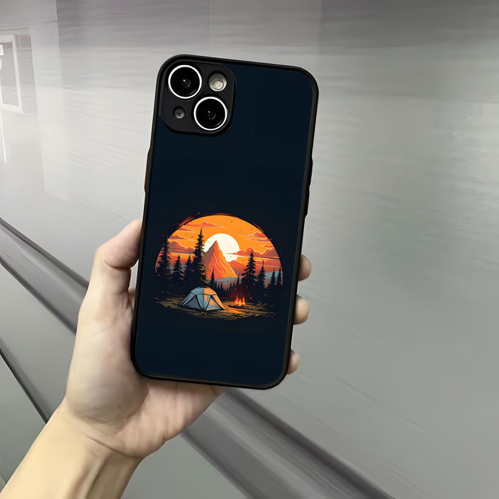 Nature Outdoor Camping Phone Case For Iphone 17 16 15 14 13 12 Pro Max Xr Air Plus Skin Feel Black Hard Shell Cover