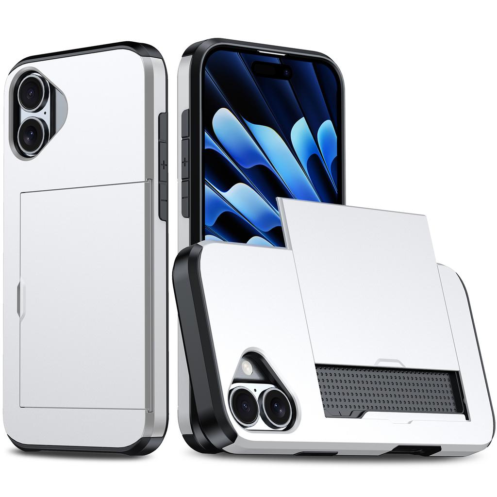 For iPhone 16 Plus Case with Card Holder TPU+PC Phone Cover Dual Layer Shockproof