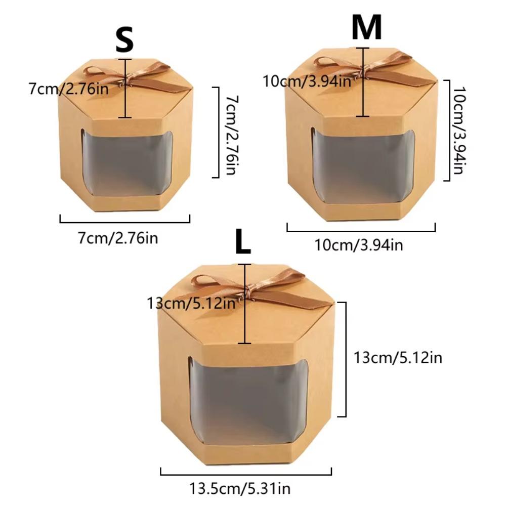 6Pcs Hexagonal Kraft Paper Box Transparent Window Handmade Gift Packaging Boxes with Ribbon Candy Cookies Box