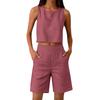 Damen ärmelloses zweiteiliges Set Leinenoptik Crop Top und High-Waist-Shorts lockere Passform Sommer-Outfit für Freizeitkleidung