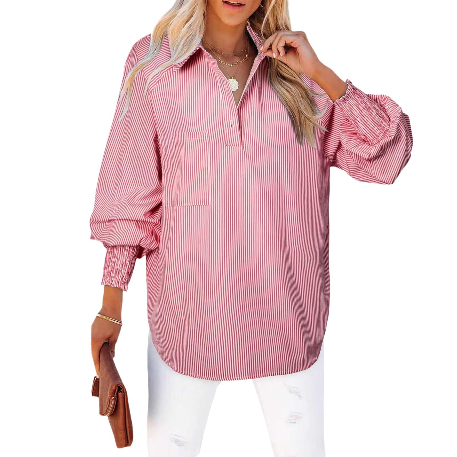 

Женская рубашка с длинным рукавом, однотонная, в полоску, повседневный свободный топ M красный