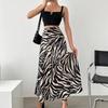 Elegant Zebra Print Midi A-Line Skirt Women 2026 Contrast Color High Waist