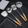 Wooden Handle Stainless Steel Slotted Spoon Set