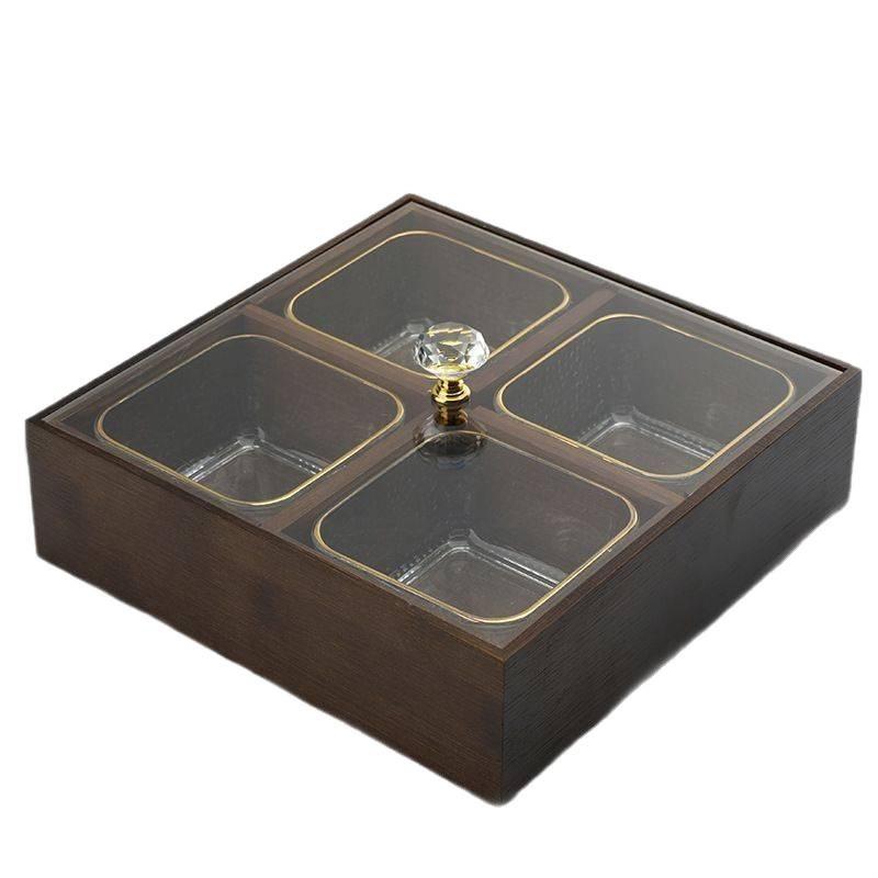 Elegant Wooden Fruit and Snack Storage Box with Lid and Dividers