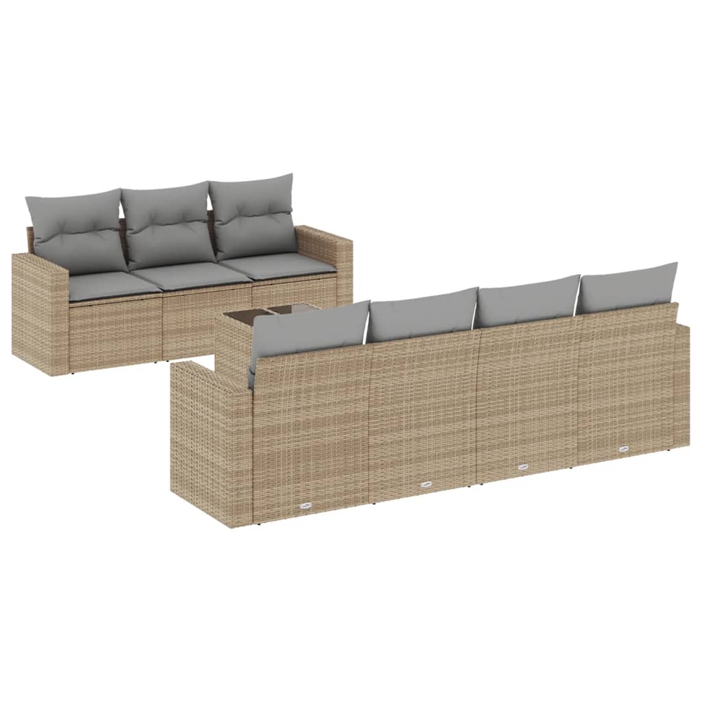 Vidaxl 8-Cz. Garden Furniture Set With Cushions, Beige, Poly Rattan