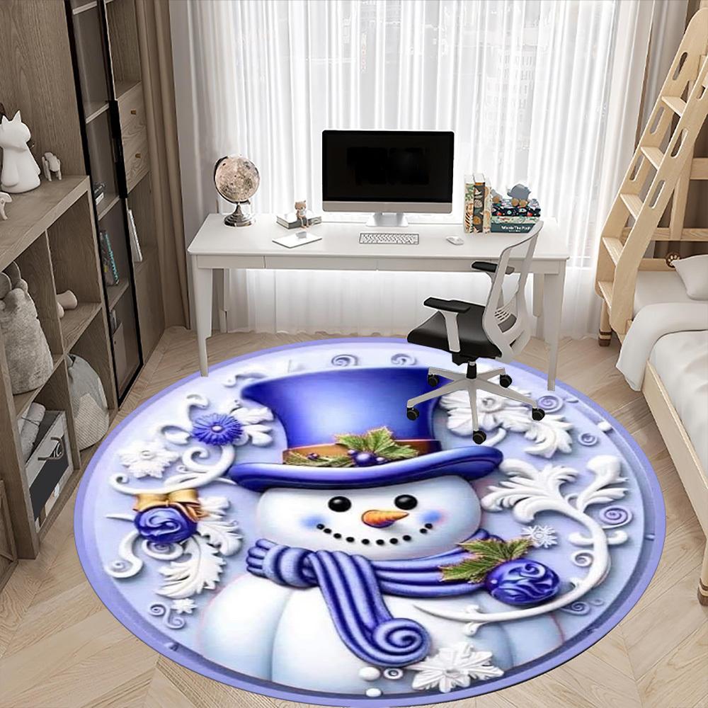 1pc Snowman Decor Chair Carpet for Office Non-Slip, Machine Washable Rug for Office, Room - Polyester, Machine Made yy251029247