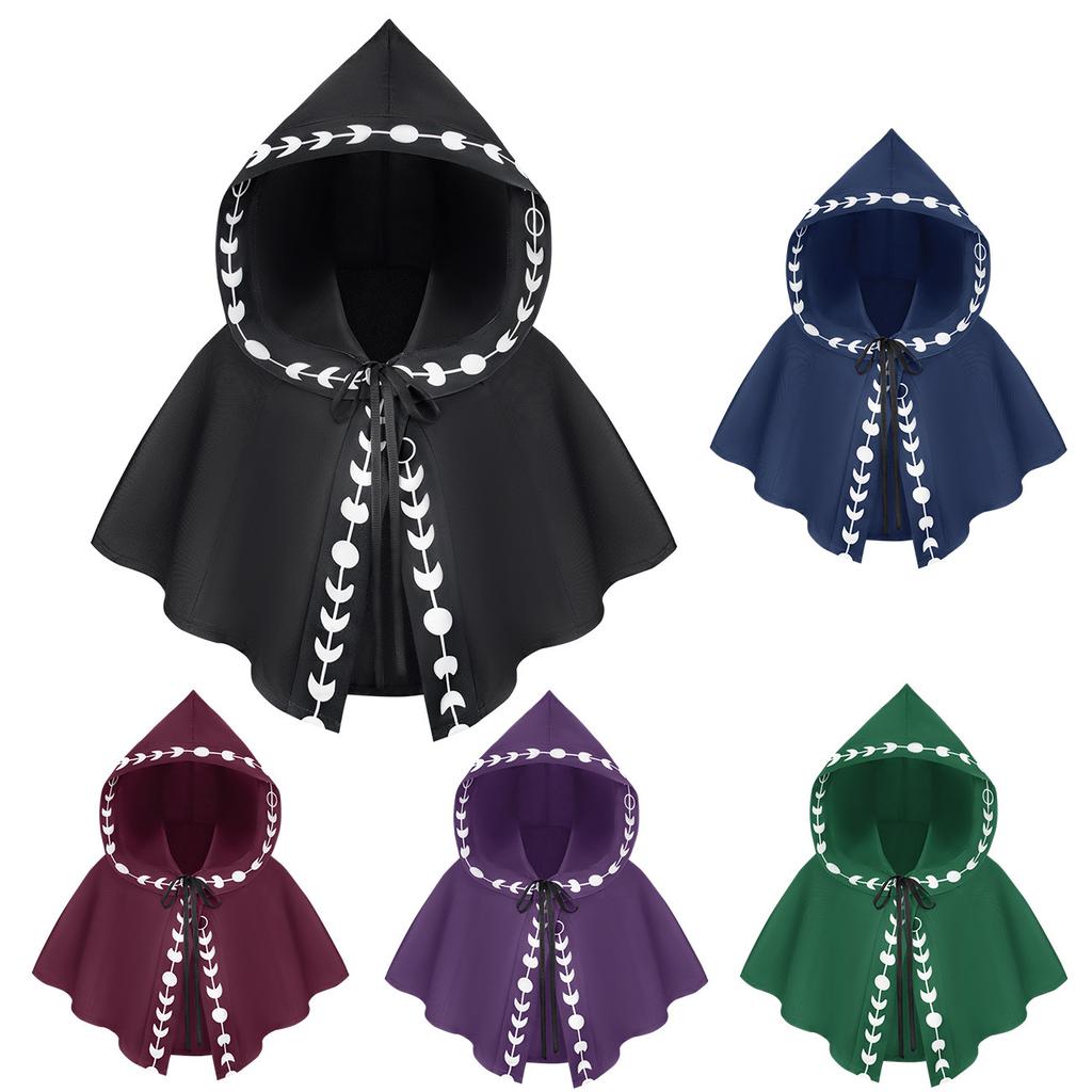 Halloween Cloack Medieval Hooded Cloack with Hat Wizard Cosplay Shoulder Cape Crop Tops Costume Accessories